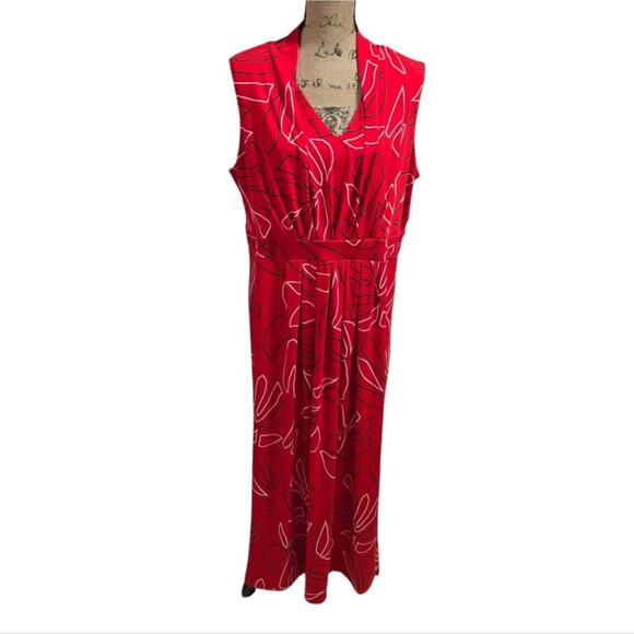 Chico's Red and White Leaf Print Pleated Maxi Dress‎ Size 3 XL - Picture 2 of 7
